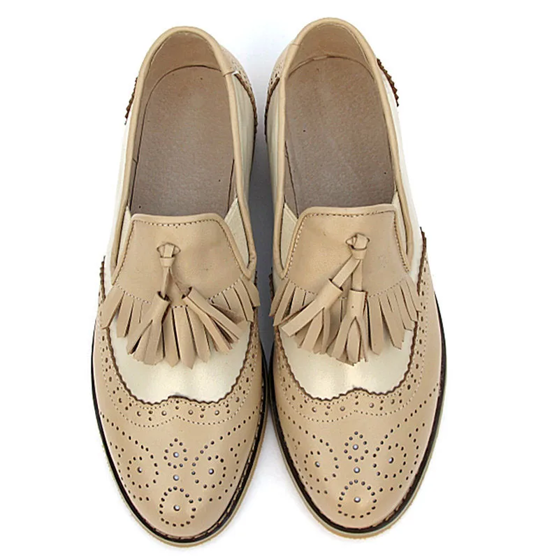 Flats Casual Shoes Women\'s Spring Autumn Genuine Leather Color Matching Tassel Loafers Oxford Shoes For Women Custom Shoes