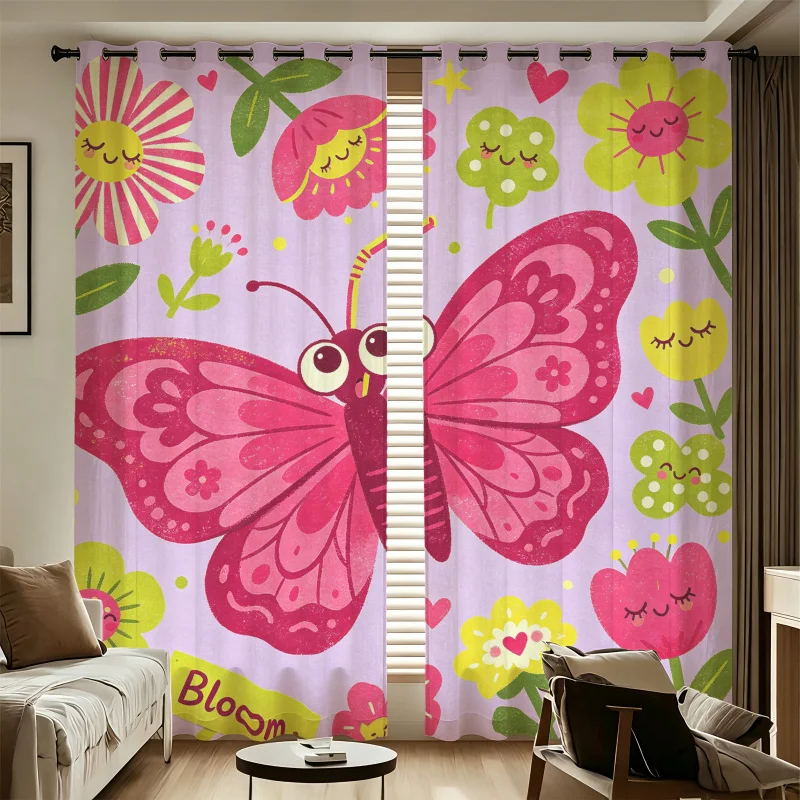 Sweet Cartoon Animal Print 2 Panels Curtains Printed Curtains Darkening Curtains Light Blocking Rate 85% Girly Decor