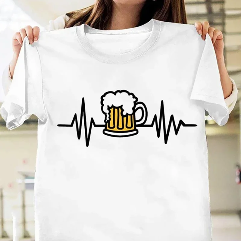 

Women Men Fashion Beer Printed T-shirt Casual Sports Outdoor Short Sleeve Casual Loose Top women clothes