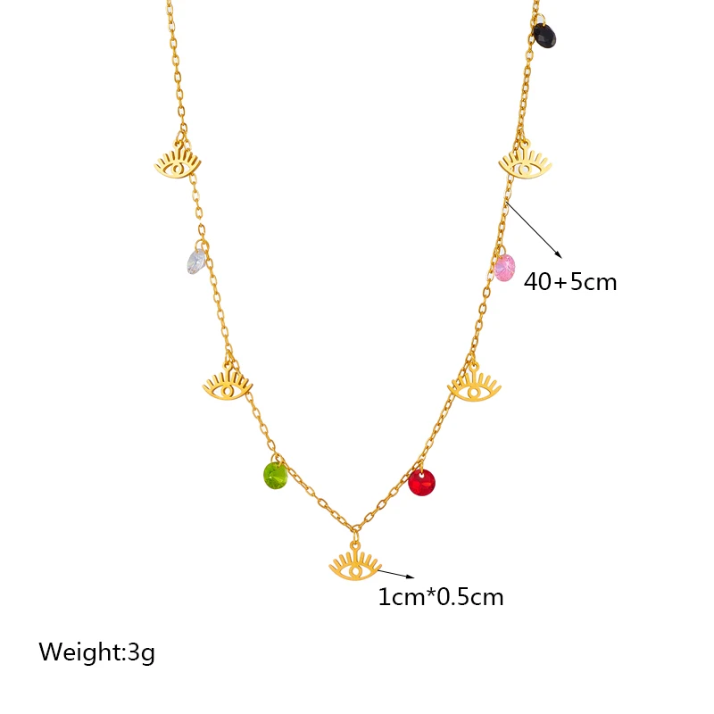DIEYURO 316L Stainless Steel Colorful Zircon Eye Shape Pendant Necklace For Women New Vintage Girls Clavicle Chain Jewelry Gifts image 2