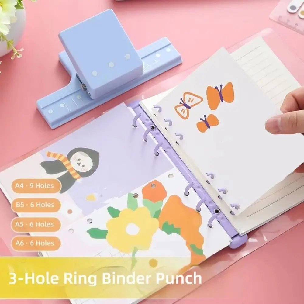 Multi-Function 3 Holes Hole Punching Machine DIY Manual Loose Leaf Punch Non-slip Mini Size Paper Hole Puncher Paper Crafting