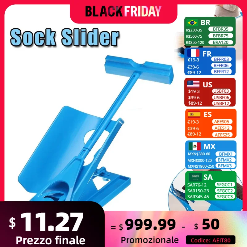 

1pc Sock Slider Aid Blue Helper Kit Helps Put Socks On Off No Bending Shoe Horn Suitable For Socks Foot Brace Support