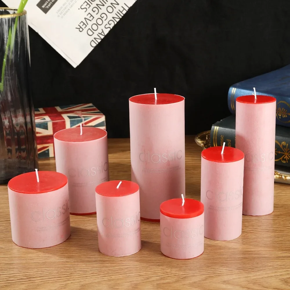 5pc Classic European Pillar Candles Unscented Smoke-Free Wedding Decor Bulk Church Hotel Candles Romantic Taper Cylinder Candles