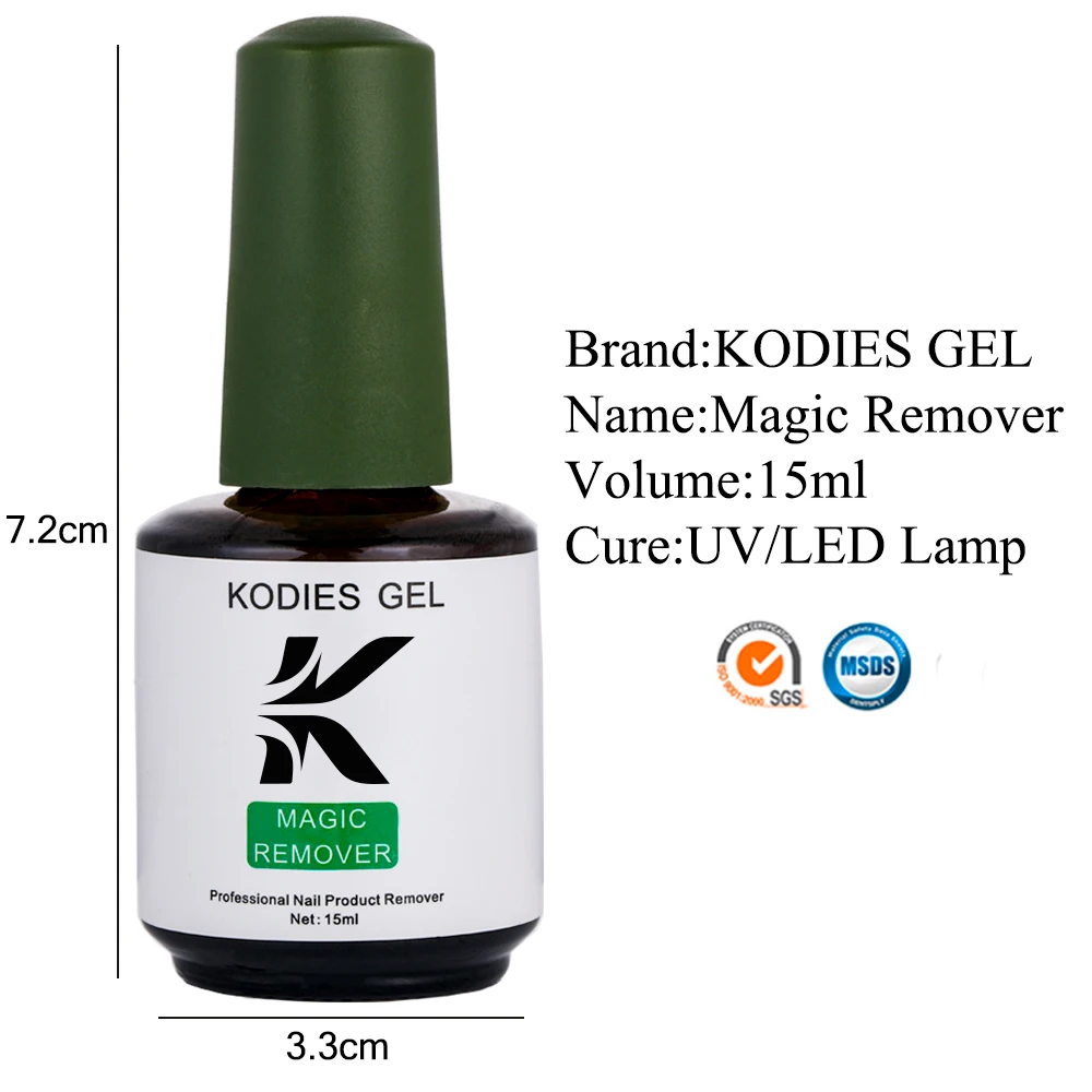 Kodies gel 15ml removedor mágico prego gel polonês removedor rápido explosão semi permanente verniz desengraxador limpo embeber fora ferramentas de manicure