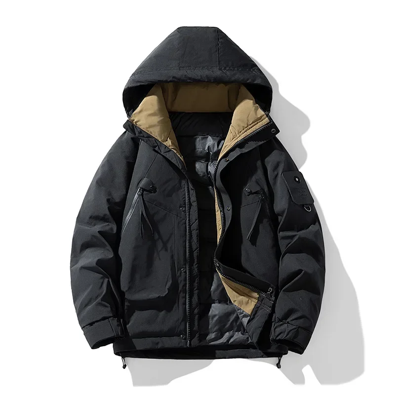 Trend High Quality Hooded Hiking Down Coats for Men Solid Color Windproof Warm Outerwear Winter Casual Male Clothes Fashion New