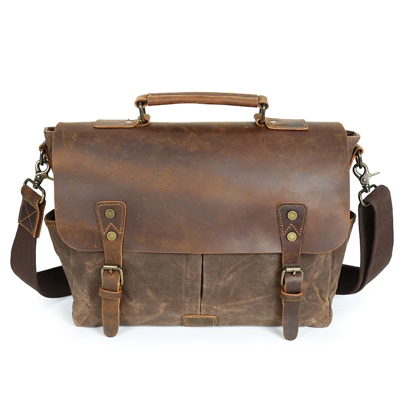 الرجعية الرجال حقيقية واحدة الكتف حقيبة يد كروس الأمتعة يسافر الجلود النفط الشمع حقيبة قماش قنب حقيبة وظيفية حقائب كبيرة
