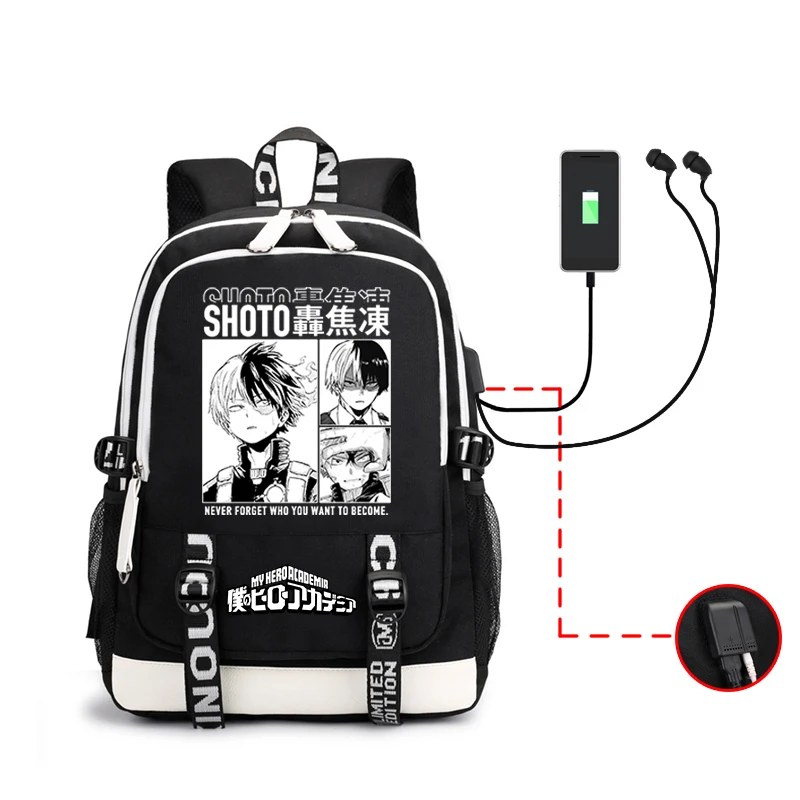 MHA Backpack Cosplay Shoto Todoroki My Hero Academia Anime Bags Shcoolbag USB Large Capacity Shoulderbag For Teenagers 2021 New