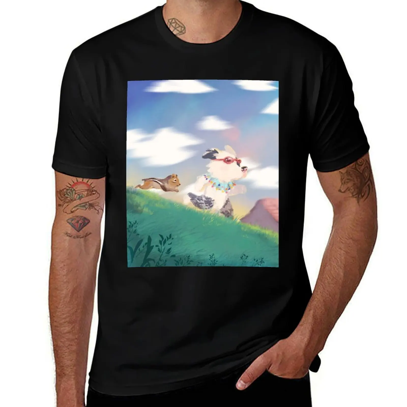 SEEMORE and NUTSAC The chipmunk - DOUBLE MERLE AUSSIE T-Shirt Plus Size Street Style Tee T-Shirt