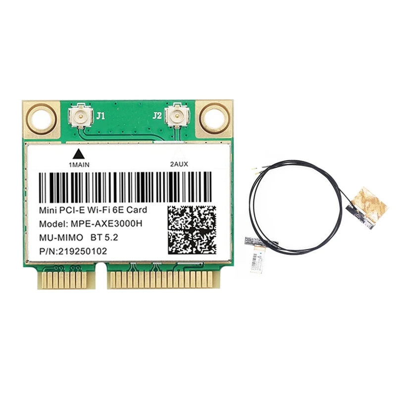 

MPE-AXE3000H Wi-Fi карта + антенна Wi-Fi 6E 2400 Мбит/с Mini PCI-E для BT 5,2 802.11AX 2,4G/5G/6 ГГц Wlan сетевая карта