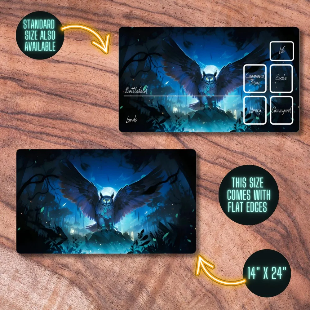 RPG Playmat, Night Owl Themed CCGPlaymat Available With or Without Zones, Woodland Forest Themed TCG Playmat, Gifts for Gamers