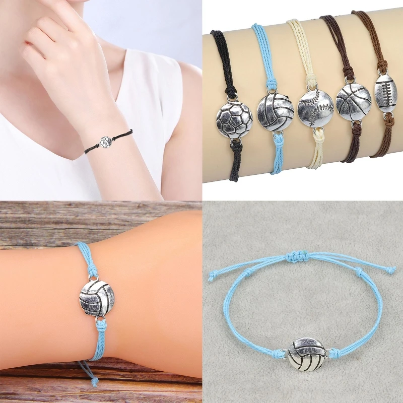 Volleyball Charm Bracelet Adjustable Woven Jewelry Volleyball Charm Bracelet Braided Rope Bracelets for Teens Drop Shipping