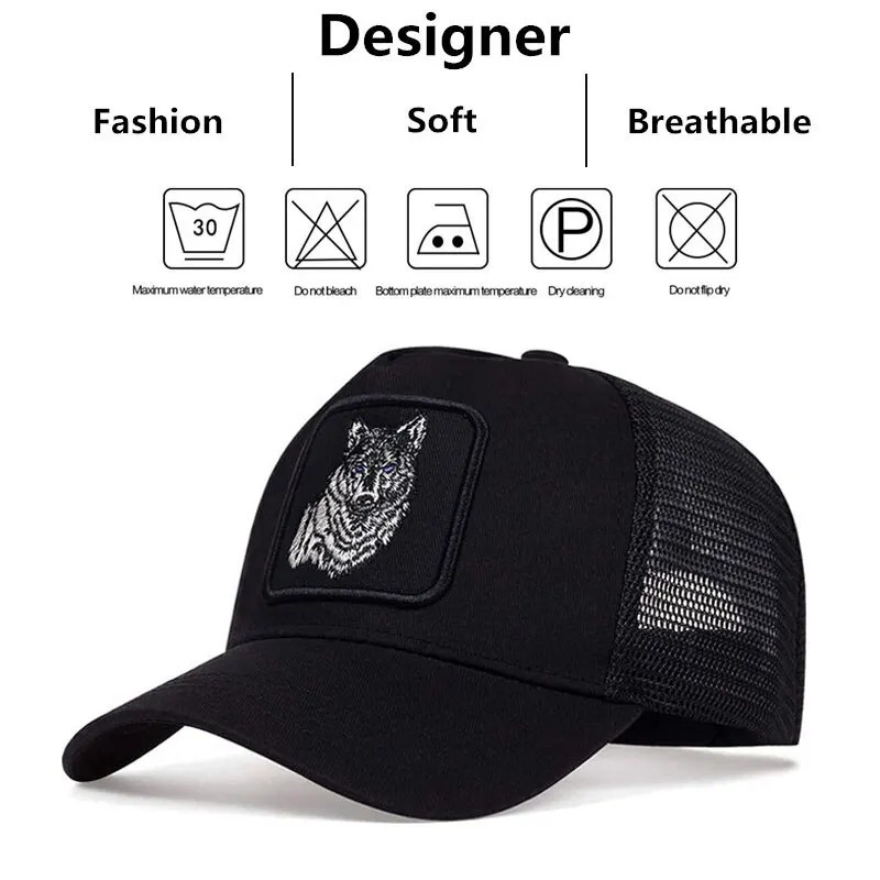 Unisex Wolf Embroidery Baseball Net Caps Spring and Summer Outdoor Adjustable Casual Hats Sunscreen Hat