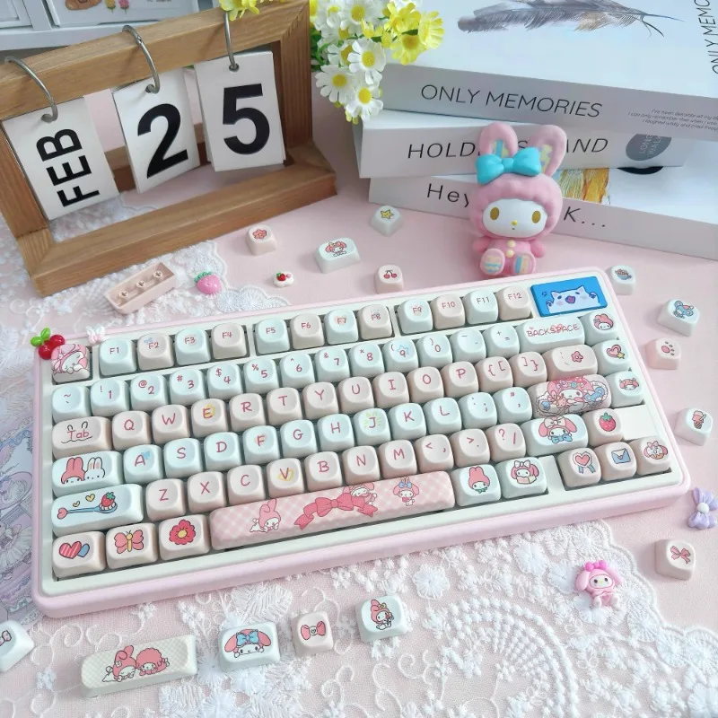 

Набор ключей Kawaii Melody 74, механические клавиатуры, высококачественные прочные колпачки для клавиш PBT MOA, идеальный подарок для девочек