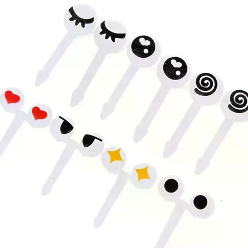10Pcs/Set Home High Quality Food Grade Plastic Reusable Mini Skewers Cute Cartoon Eyes Kawaii Lunch Bento Box Food Fruit Fork