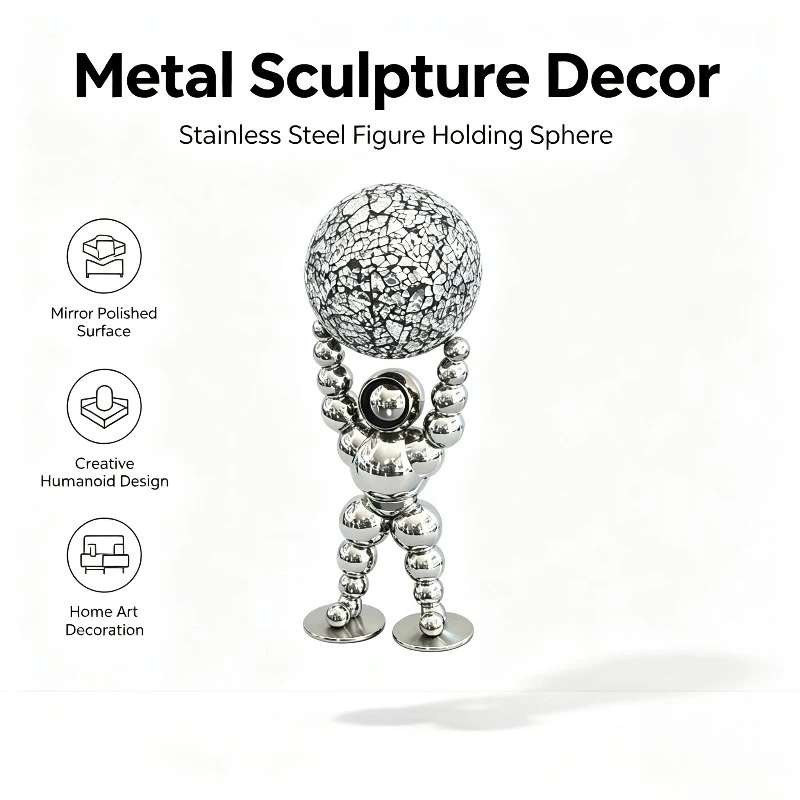 Stainless Steel Metal Statue Sculpture Ornament Creative Craft Desktop Decor for Home Living Room Decoration