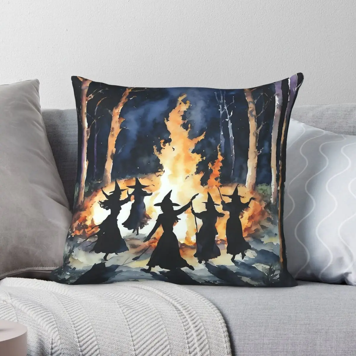 Witches Dance Around Fire Pillowcase Polyester Linen Velvet Printed Zip Decorative Sofa Seater Wholesale