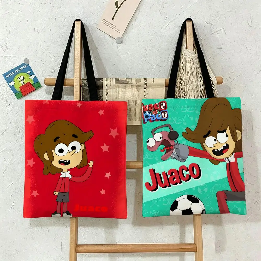 Las bolsas de almacenamiento con diseño de dibujos animados de J-Juaco vs Paco son adecuadas para la escuela, compras, viajes, trabajo y compras de comestibles.