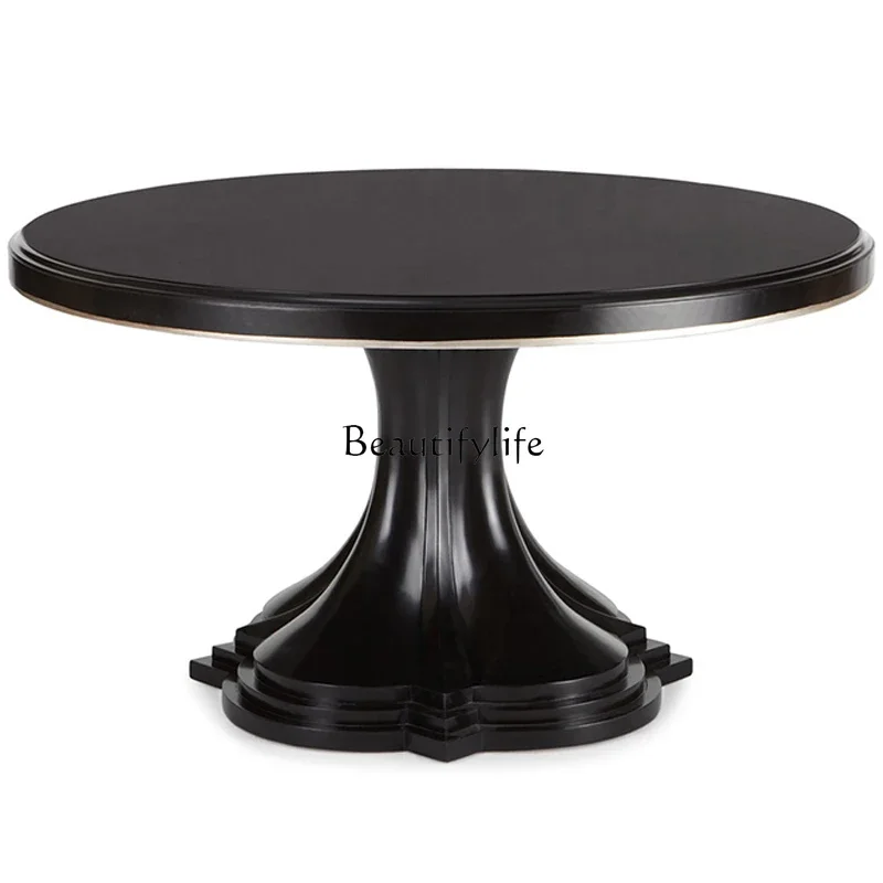 

FG44American Modern Light Luxury Black round Table Solid Wood Dining Table