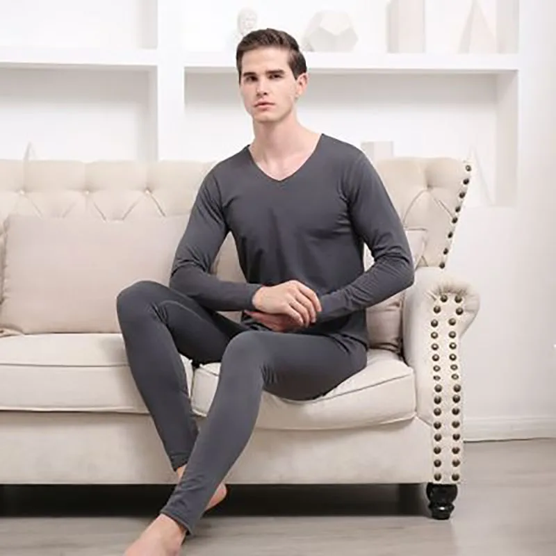 Thermal Fleece Underwear for Men, Long Johns, Compression Leggings, V-neck Pajamas, Autumn and Winter