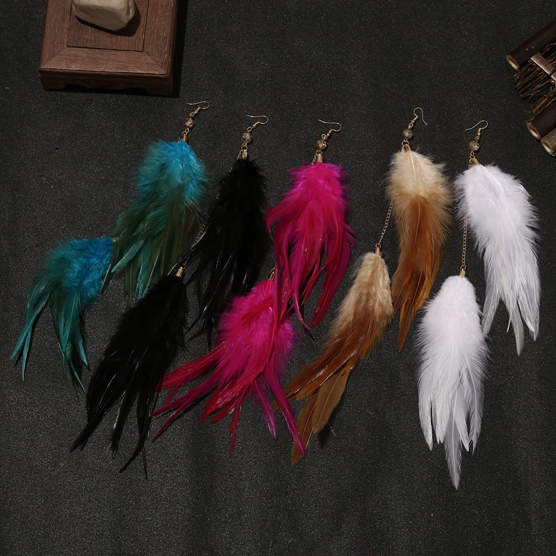 1 piece of Bohemian ethnic trendy Su long handmade feather earrings, earrings, fashionable holiday gift