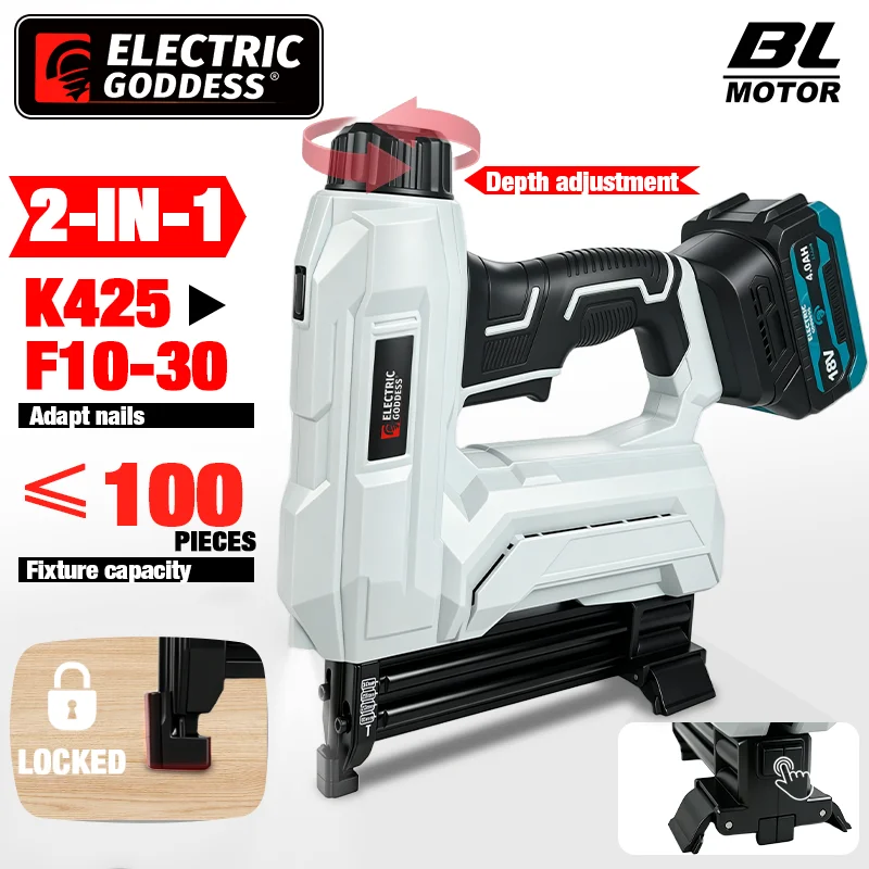F30 K425 Cordless Electric Nail Gun Depth Adjustment Nailer/Stapler Gun With 500 Nails For Makita/Dewalt 18/20V Battery Pin