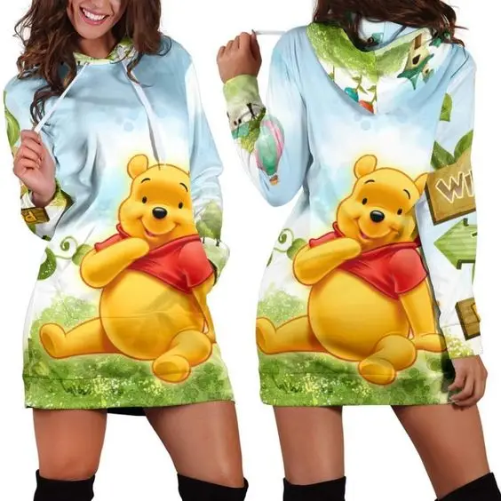 Disney Winnie the Pooh Hoodie Dress Sweater Fashion Disney Dress Sweatshirt Dress 3d Allover Printed Hoodie for Women