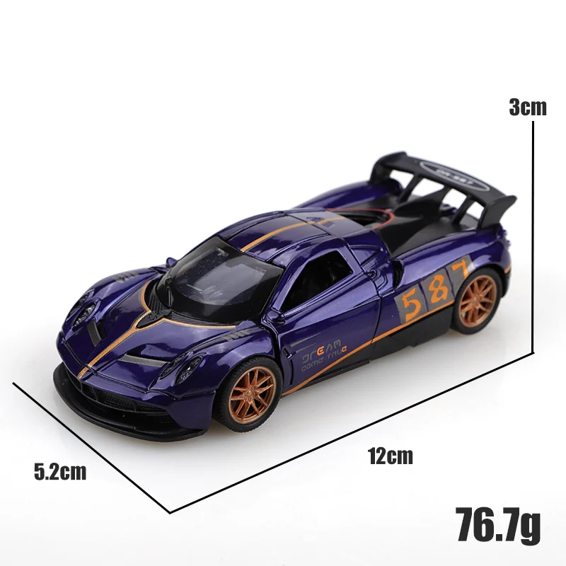 Bagged 1.36 alloy Pagani pullback racing car toy, cool three-door alloy pullback car, stylish contrasting colors, children's toy
