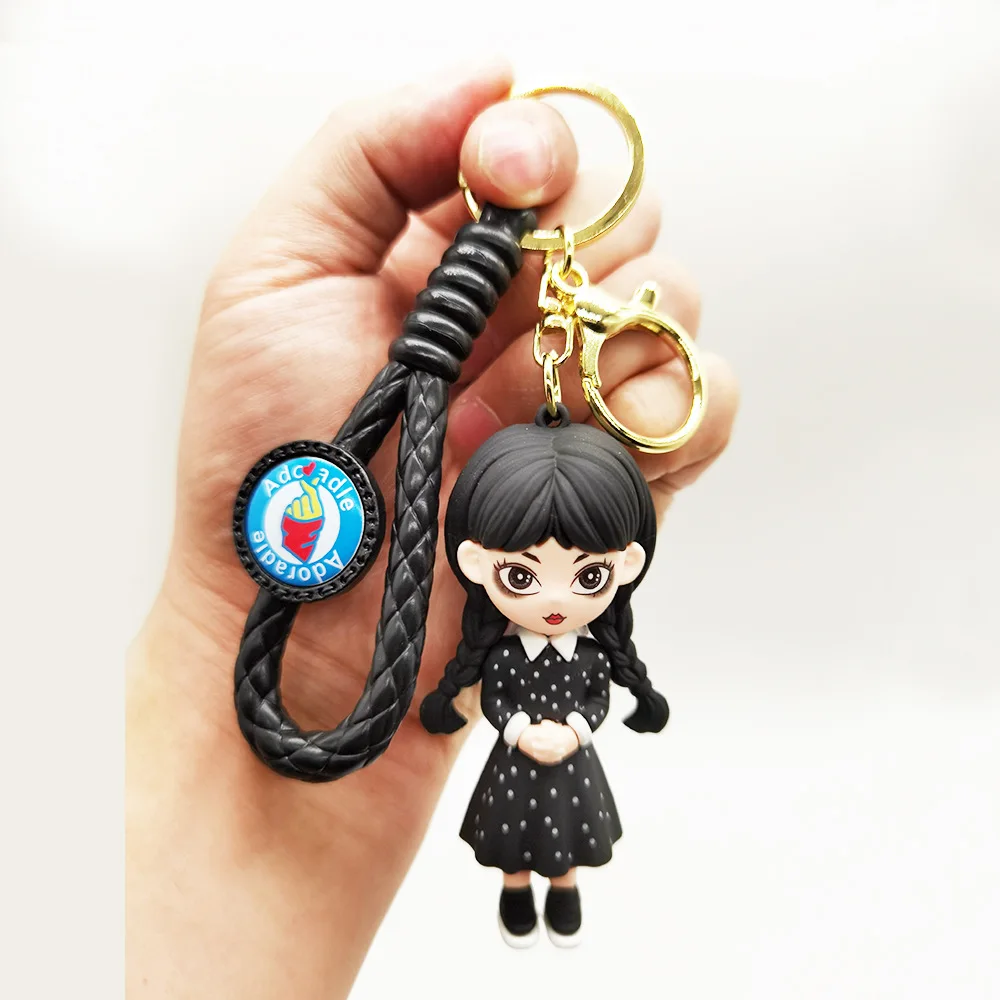 Horror Wednesday Addams Silicone Keychain Toy Thing Hand Home Decor Keychain Doll Schoolbag Pendant Halloween Toy Costume Props