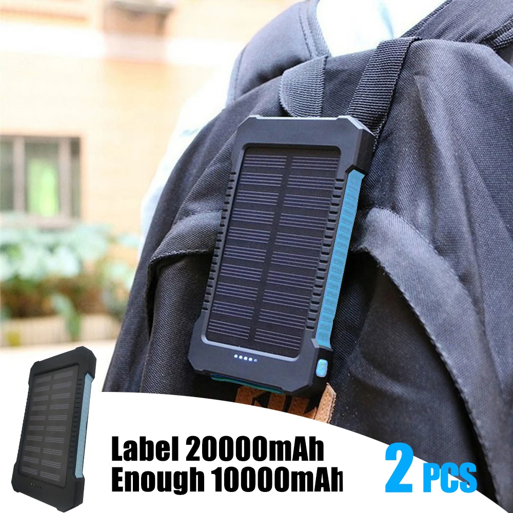 

2pcs 20000mAh Solar Charger Power Bank Portable Dual USB Energy Camping Flashlight Case DIY Box Case Micro Output Nesting