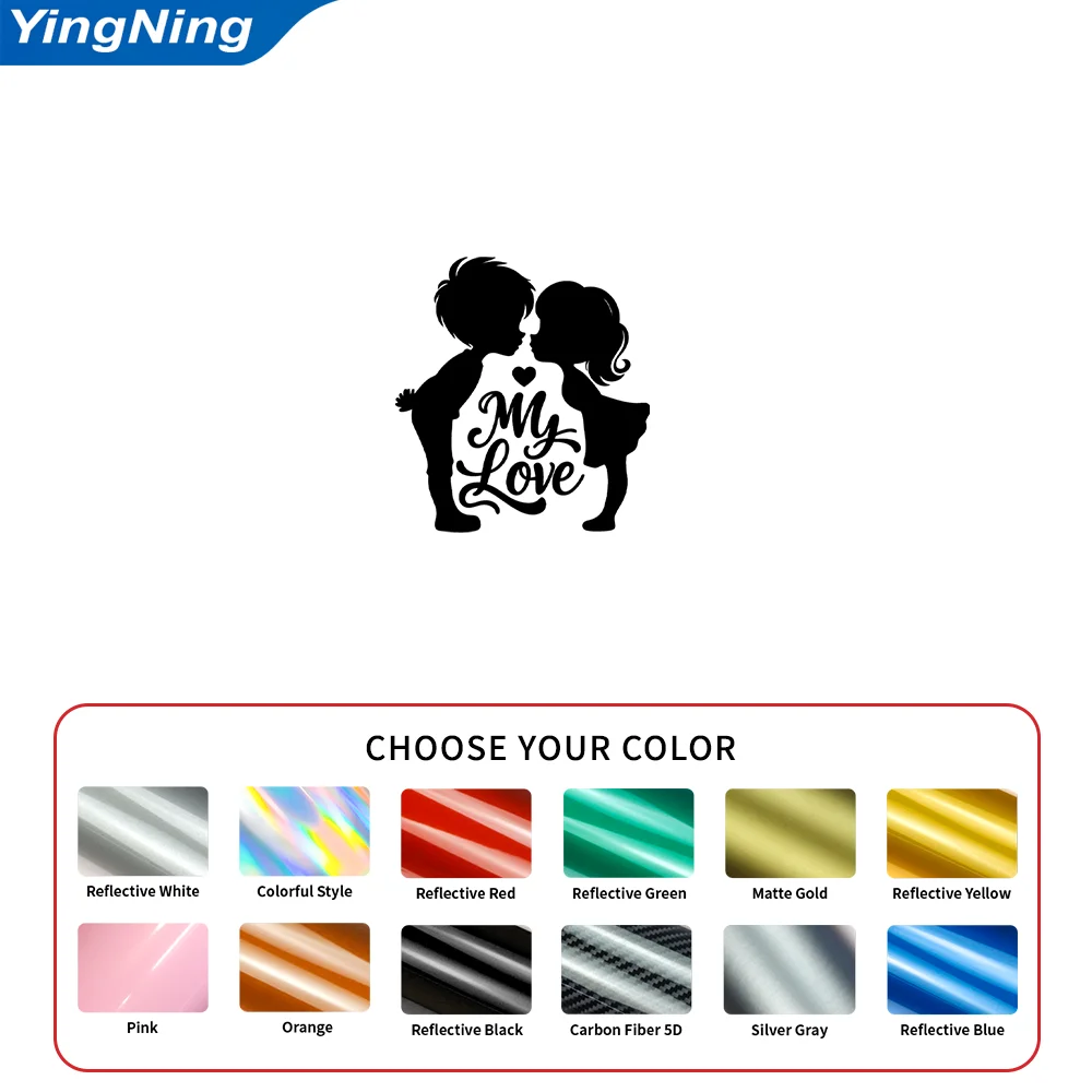 My Love Couple Reflective Car Sticker Cute Boy Girl Kiss Vinyl Decal Window Laptop Tablet Self Adhesive Romantic Vehicle Decor