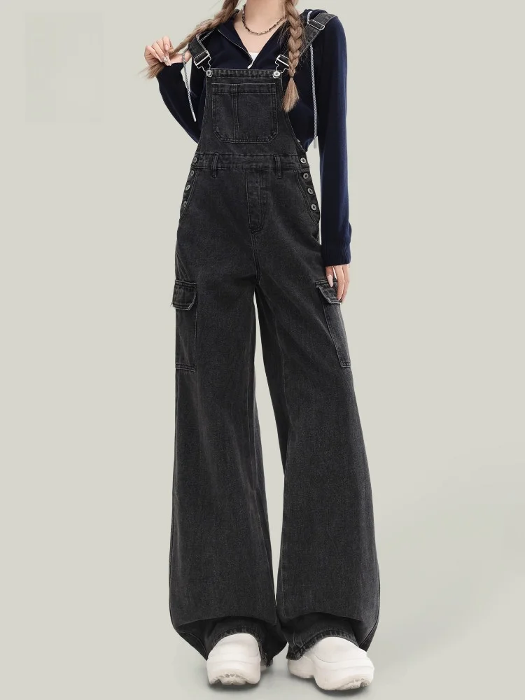 

Street Sle American Workwear Denim Overalls Women's Loose Wide Leg Jumpsuit Pear ape Body High Waist Straight Leg Jeans