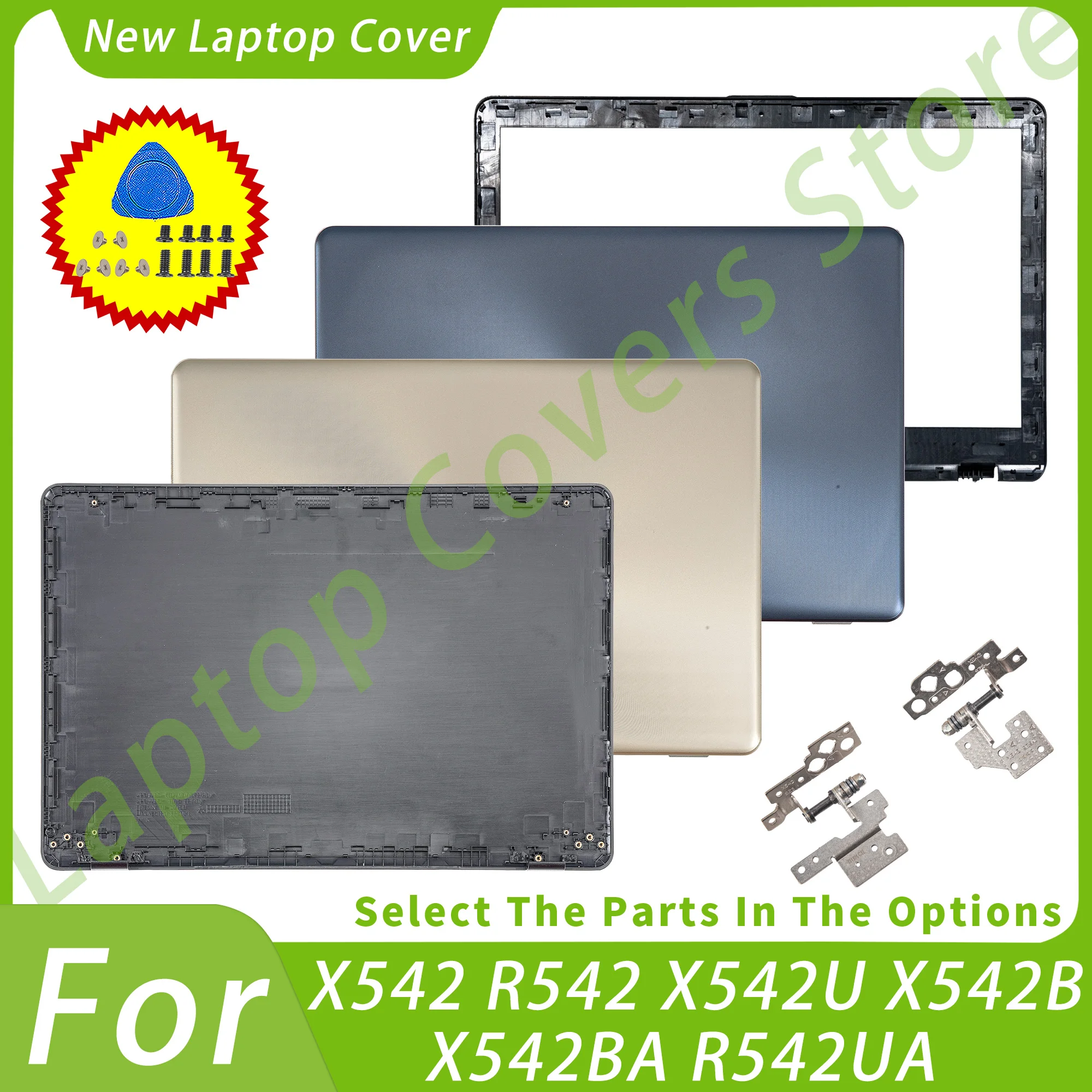 

New Covers For X542 R542 X542U X542B X542BA R542UA LCD Back Cover Front Bezel Hinges Replace 14inch Gold/Blue