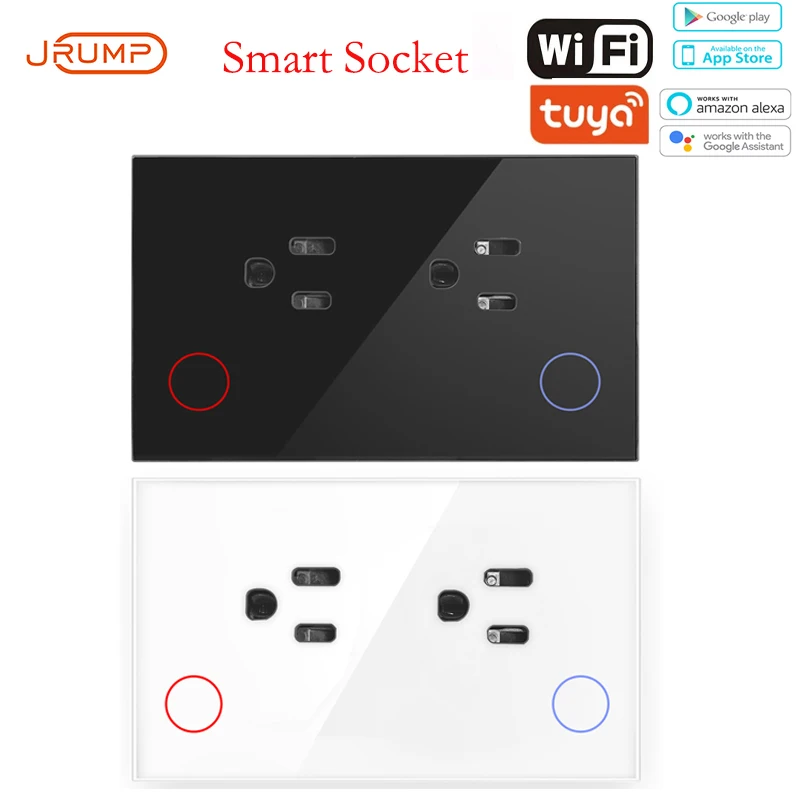 

Smart socket 2 AC sockets WiFi Smart socket wall compatible with Alexa and Google Assistant, 15A, remote control via smartphone