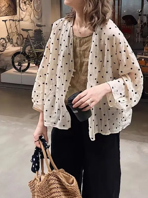 

Loose Fit Linen Open Cardigan Shirt Thin Style Spring Fashion plus Size Korean Version Women's Casual Shirt Collar Butto...