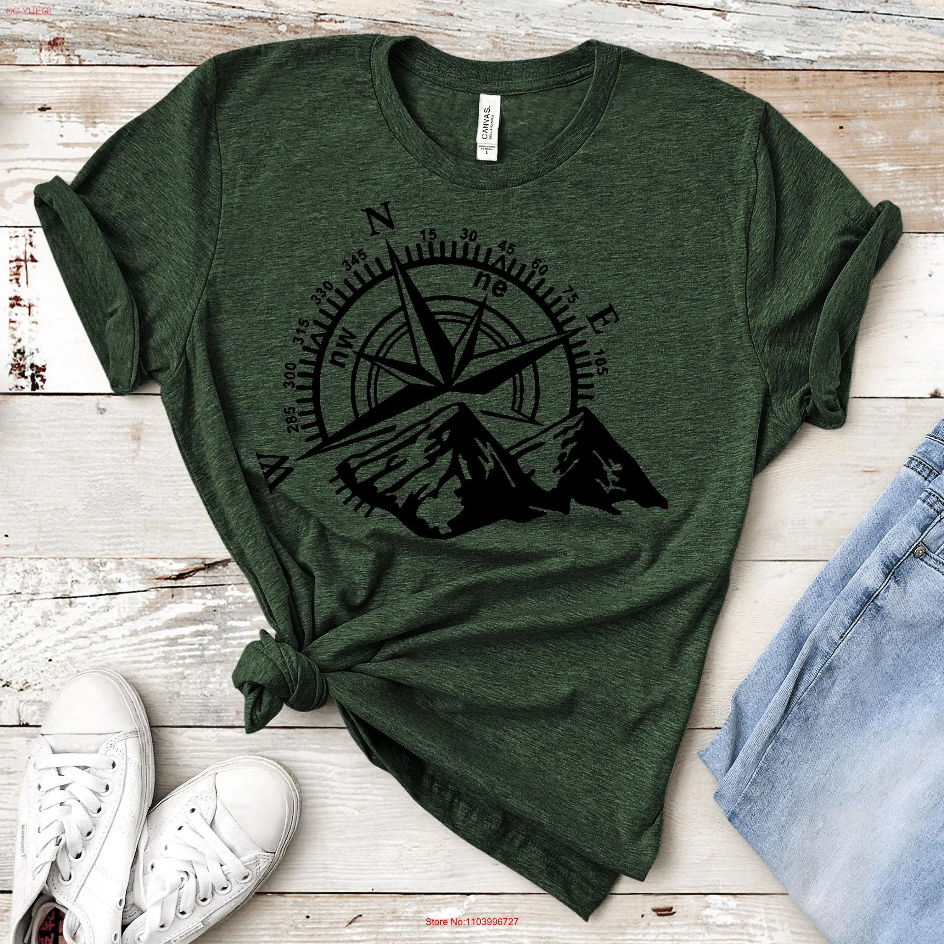 Compass T Shirt Mountain Camping Outdoor Adventure Hiking for Him Her Dad long or short sleeves