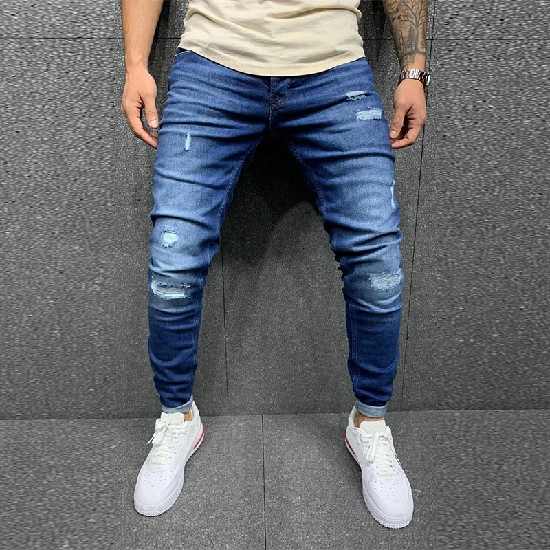 2022 New Fashion ripped Men's Jeans Pants Hole Blue Color casual skinny Clothing For Men Trousers