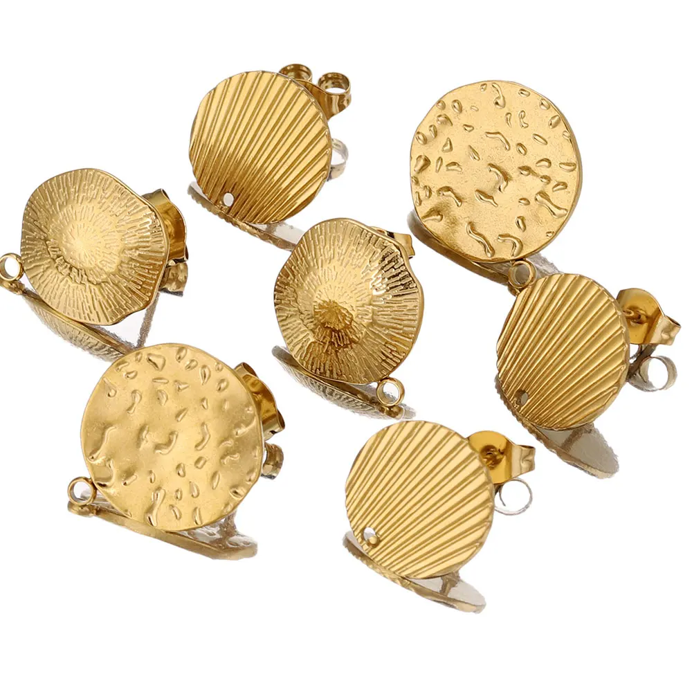 6pcs Lot Stainless Steel Gold Earrings Round Texture Hooks Posts Earrings Back for DIY Jewelry Making Supplies Wholesale Bulk