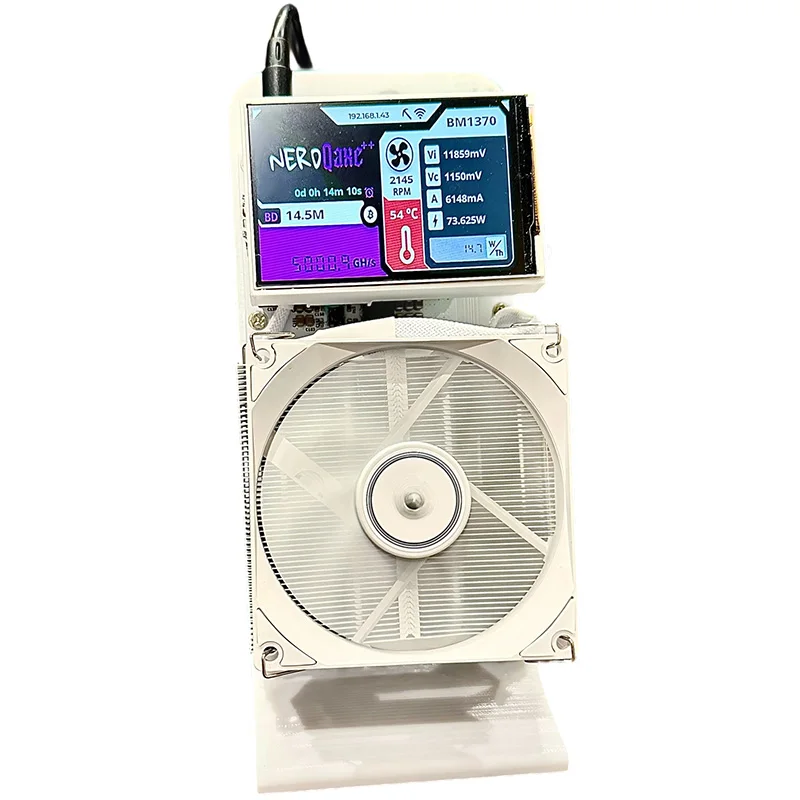 Bitaxe NerdQaxe++ 4.8TH/s BTC Minatore solista personale blockchain minatore di criptovaluta Configura un grande schermo da 3,5" e ventola muta