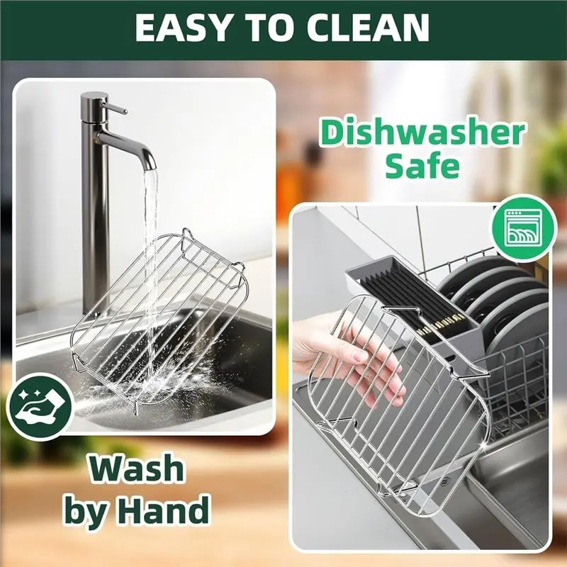 A25F-Air Fryer Rack For Ninja Dual Basket Airfryer For Ninja Foodi 8 Qt Or 10 Qt Dual Zone Air Fryer Stainless Steel Grill Racks