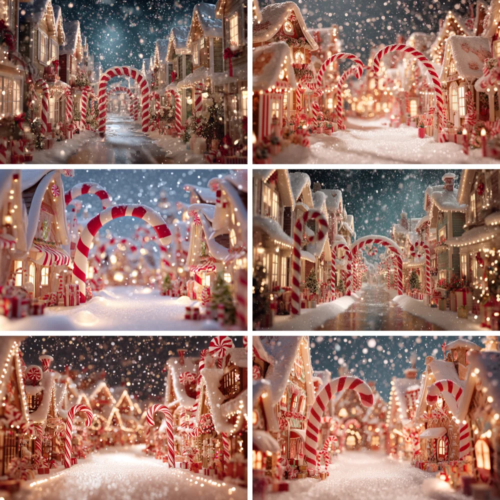 Winter Christmas Photography Background Xmas Town Garland Snow Decoration Supplies Boys Girls Portrait Photo Backdrop For Studio