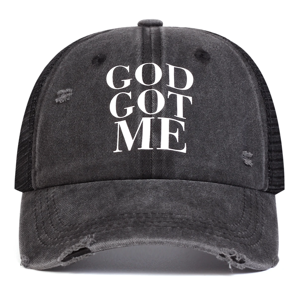 Unisex GOD GOT ME Letter Print Wash Baseball Net Caps Hip Hop Cap Spring Summer Outdoor Adjustable Casual Hats Sunscreen Hat ﻿