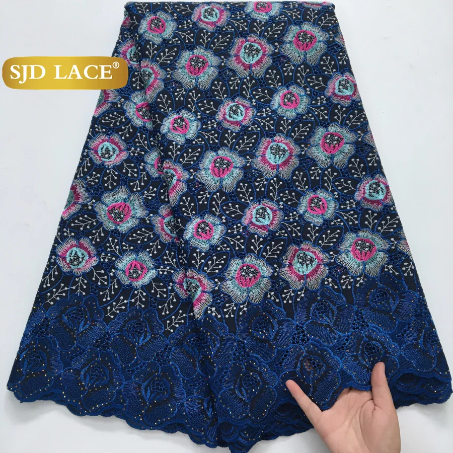 

SJD LACE African Nigerian Cotton Lace Fabrics with Rhinestones 2025 High Quality Swiss Voile Lace for Women Wedding Dresses 4239