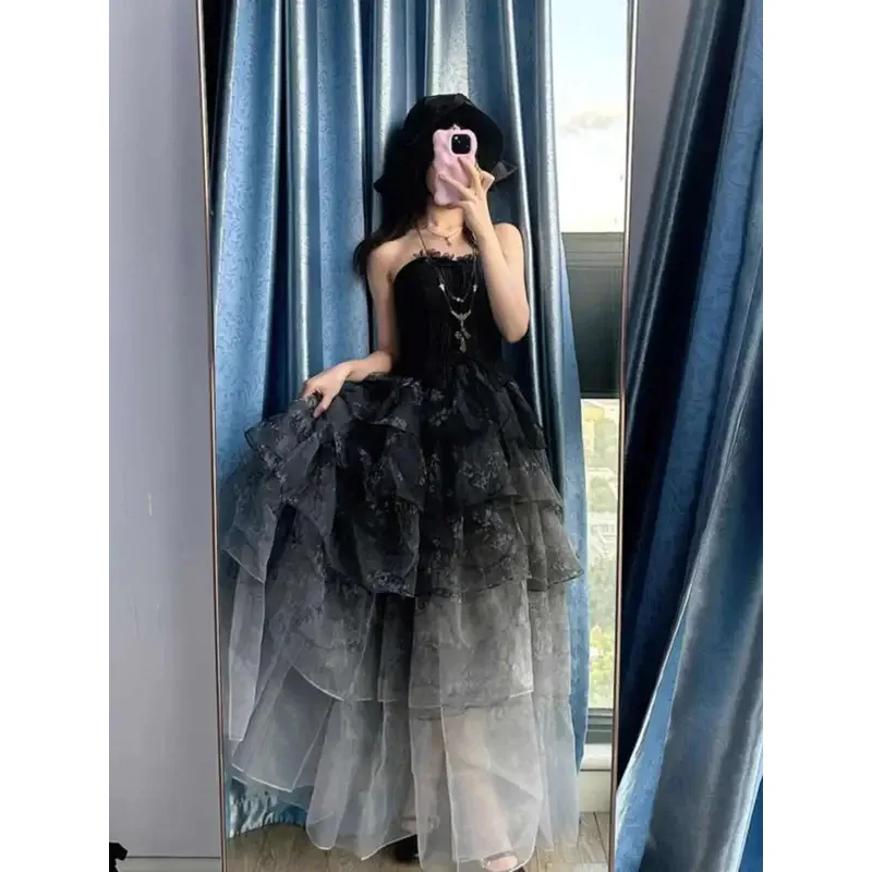 

Black Lolita Skirts Evening Girl Dress Annual Meeting Fairyism Host Bar Mitzvah Birthday Princess Dress Banquet Party Dress