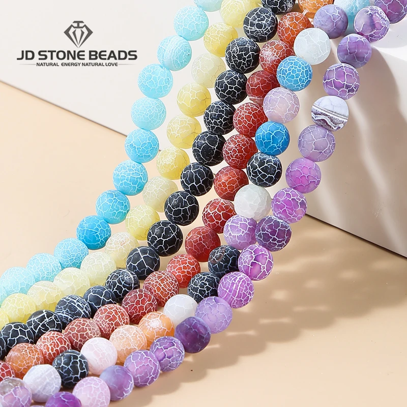 

12 Colors Natural Colorful Weathered Carnelian Agate Beads Frost Cracked Round Loose Spacer For Jewelry Making Diy Bracelet