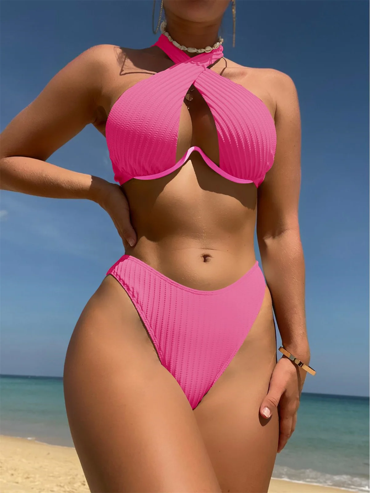 Sexy Halter Cross Underwire Bikini Set Swimwear Women White Black Push Up  High Waist Swimsuit 2025 Bathing Suit Swimming Suits - AliExpress 200000345