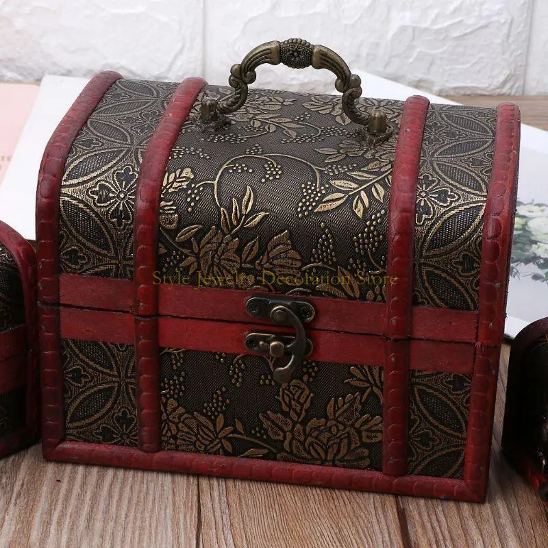 

D46E 3x Retro Jewelry Box Desktop Natural Clamshell Storage for Case Home Decoration Handcrafted Wooden Gift B