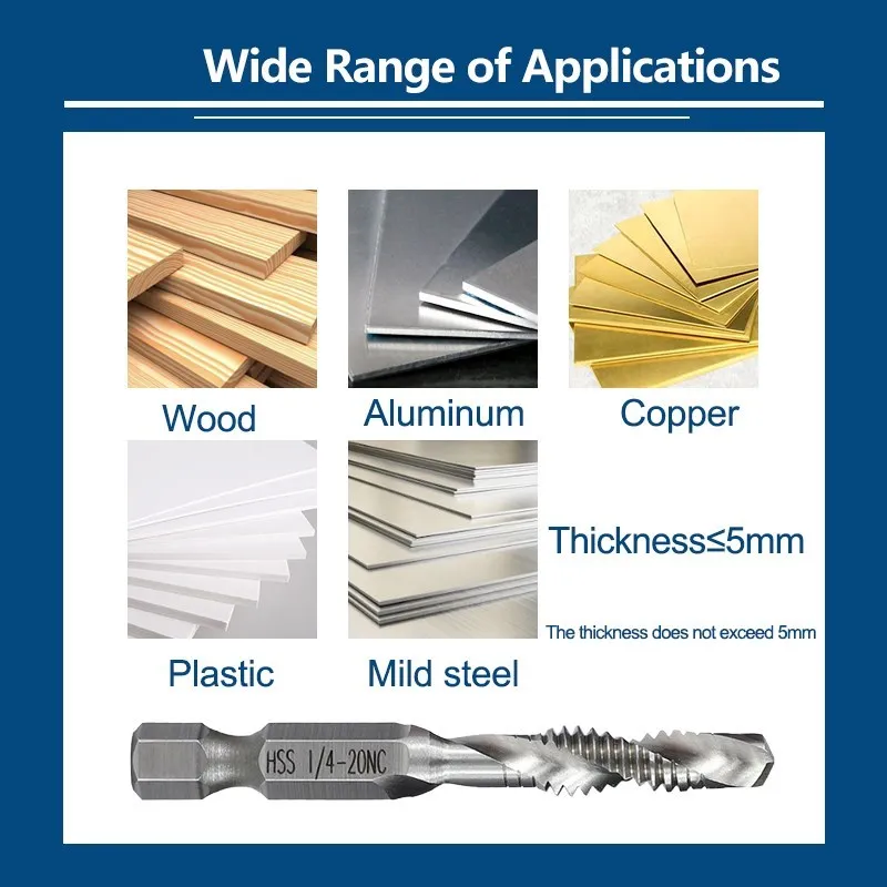 12pcs HSS Screw Thread Tap Drill Bits Set 1/4" Hex Shank Screw Spiral Point Thread Drill Machine Taps With Box Hand Tools