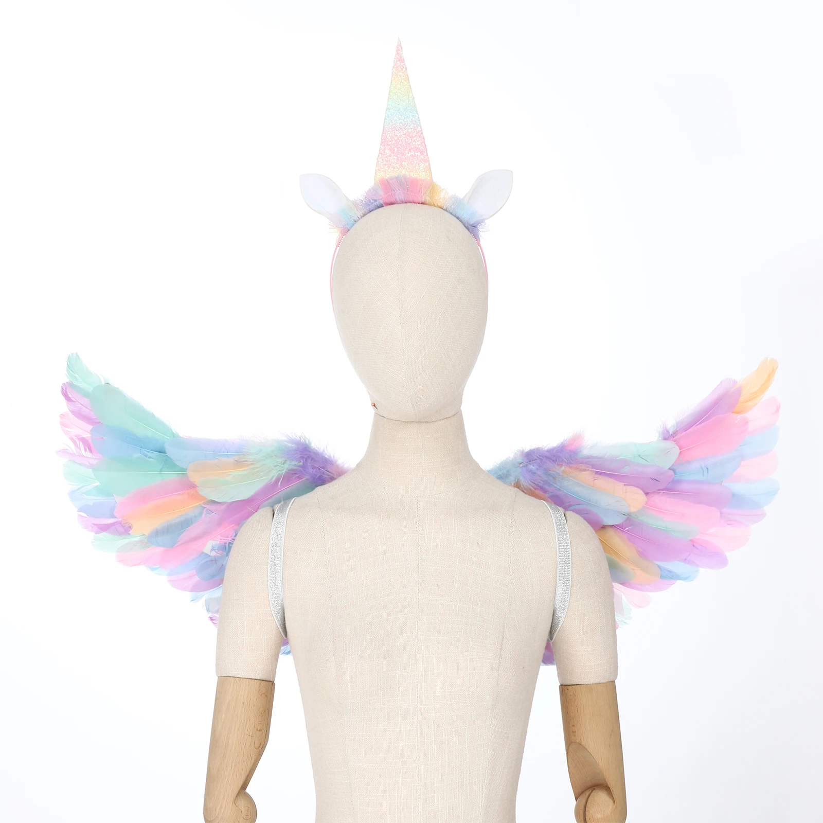 Moda colorida pena asas de anjo para crianças adultos masquerade halloween cosplay festa bandana estrela vara traje acessório