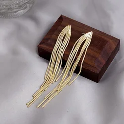 Vintage Gold Color Bar Long Thread Tassel Drop Earrings For Women Glossy Geometric Korean Earring New Fashion Wedding Jewelry