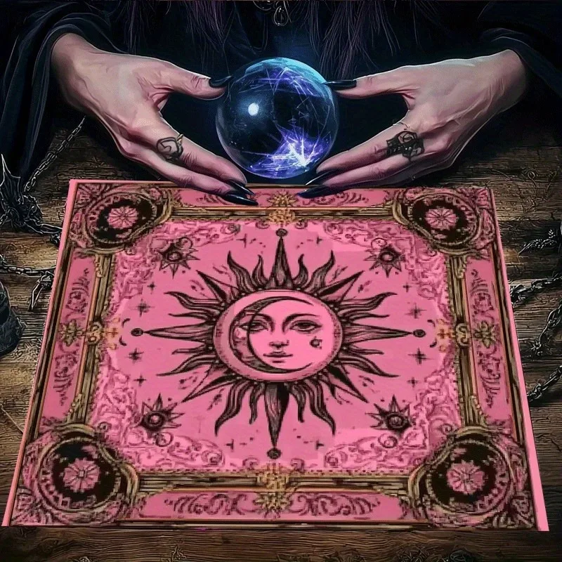 Boho Tarot Cloth Tablecloth Witchy Altar Mat Astrology Celestial Divination Ritual Decor Pink Pagan Bohemian Surface 60x60cm